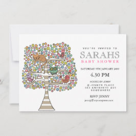 Invitación Invitan a gatos y aves de búho de Baby Shower chic