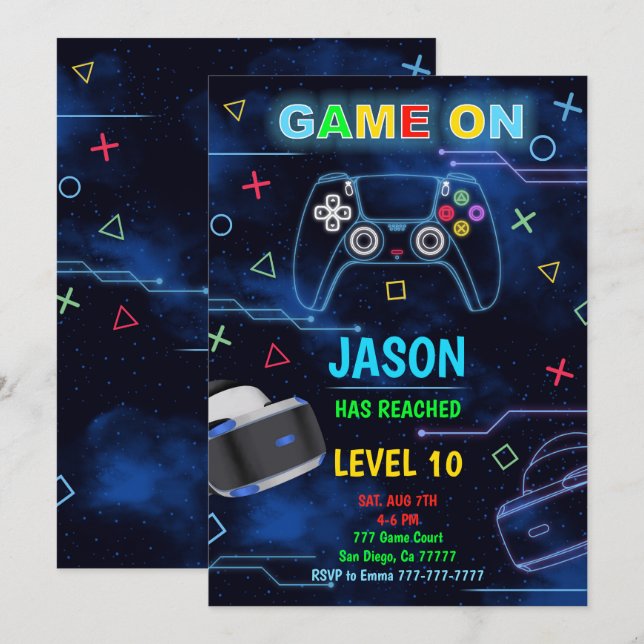 Invitación Invitan a juegos de cumpleaños de realidad virtual (Anverso / Reverso)