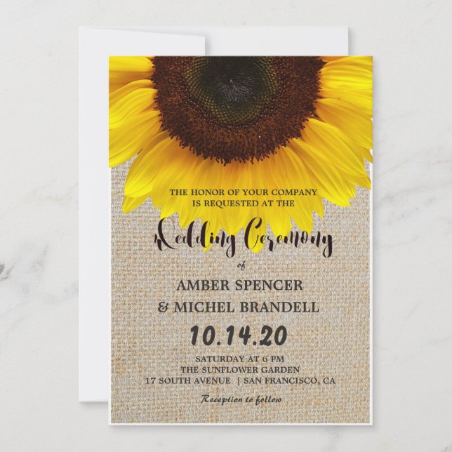 Invitación Invitan a la boda campestre rústica con girasol (Anverso)