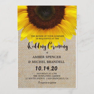 Invitación Invitan a la boda campestre rústica con girasol