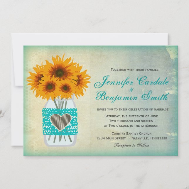 Invitación Invitan a la boda de girasol rusa Verde azulada Ma (Anverso)