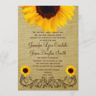 Invitación Invitan a la boda de Sunflower Burlap, un país rus
