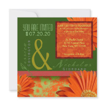 Invitan a la boda floral del Naranja Verde Preppy 