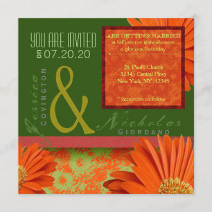 Invitación Invitan a la boda floral del Naranja Verde Preppy
