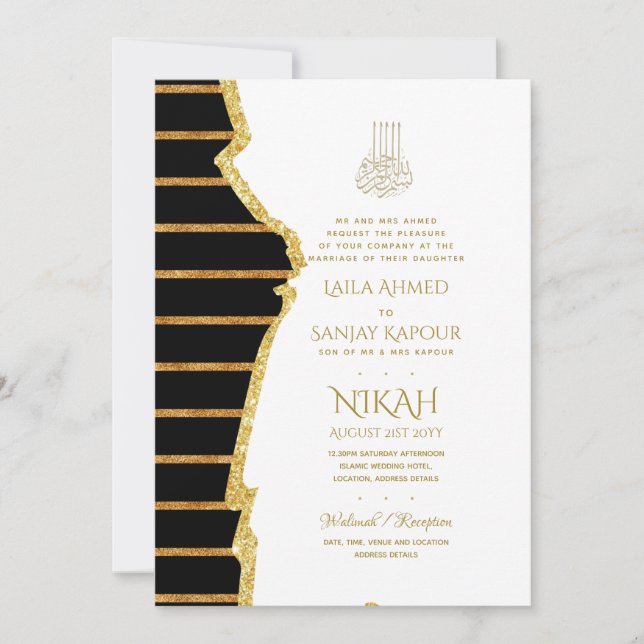 Invitación Invitan a la boda islámica LeahG Black Gold (Anverso)