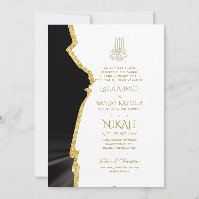 Invitación Invitan a la boda islámica LeahG Black Gold (Anverso)