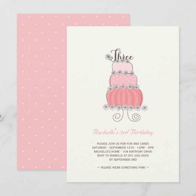 Invitación Invitan a la caprichosa Chica de pasteles rosados  (Anverso / Reverso)