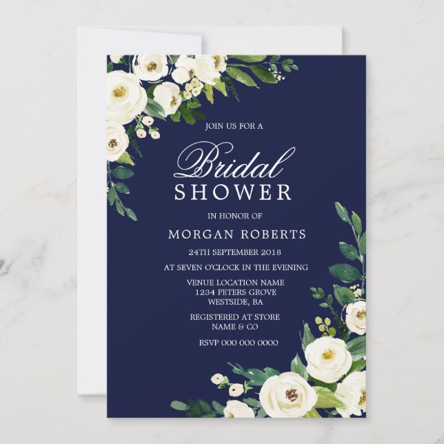 Invitación Invitan a la ducha de novias moderna de flores bla (Anverso)