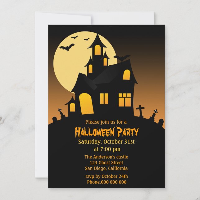 Invitación Invitan a la fiesta de Halloween en la Casa de los (Anverso)