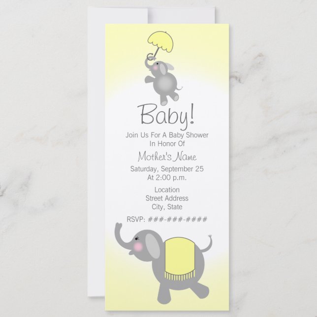 Invitación Invitan a la madre y bebé elefante de Baby Shower  (Anverso)
