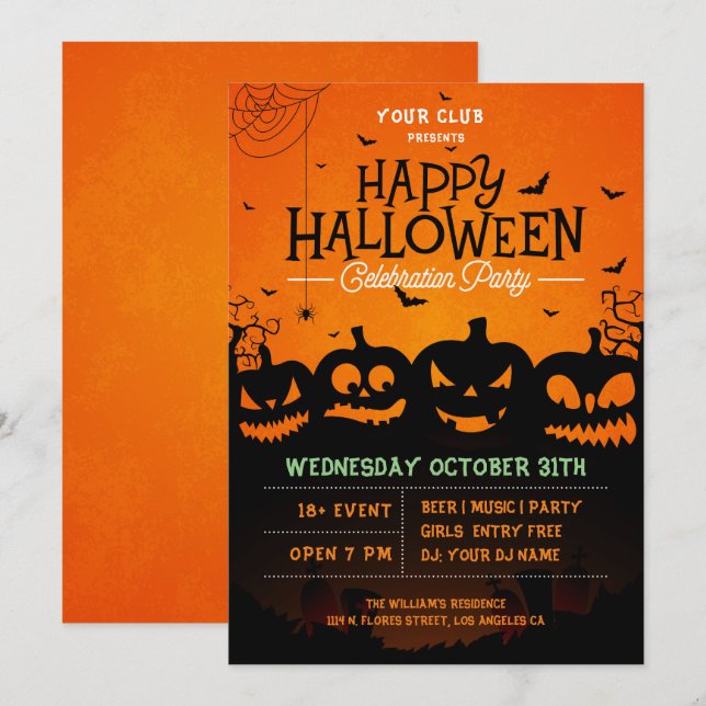 Invitación Invitan a las arañas y murciélagos de las calabaza (Anverso / Reverso)