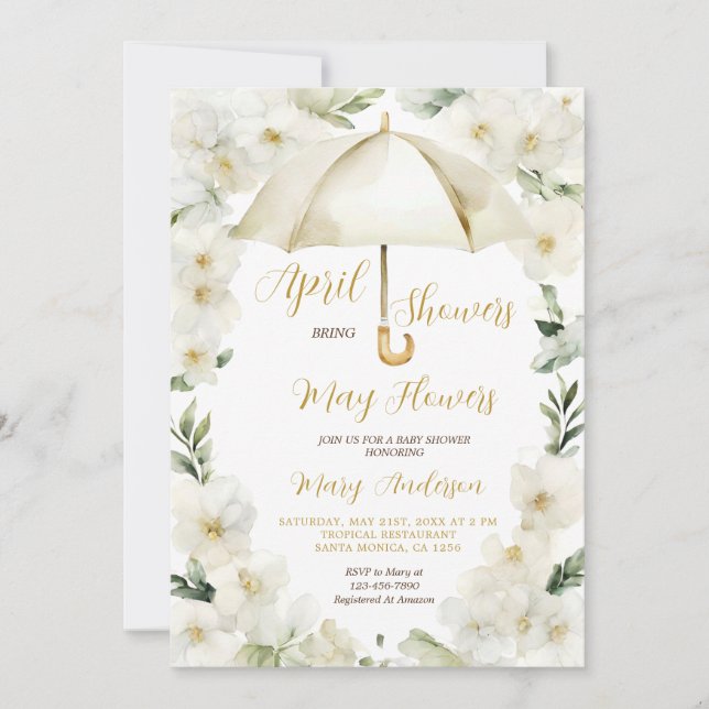 Invitación Invitan a las duchas de abril con paraguas de oro  (Anverso)