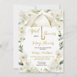 Invitación Invitan a las duchas de abril con paraguas de oro 