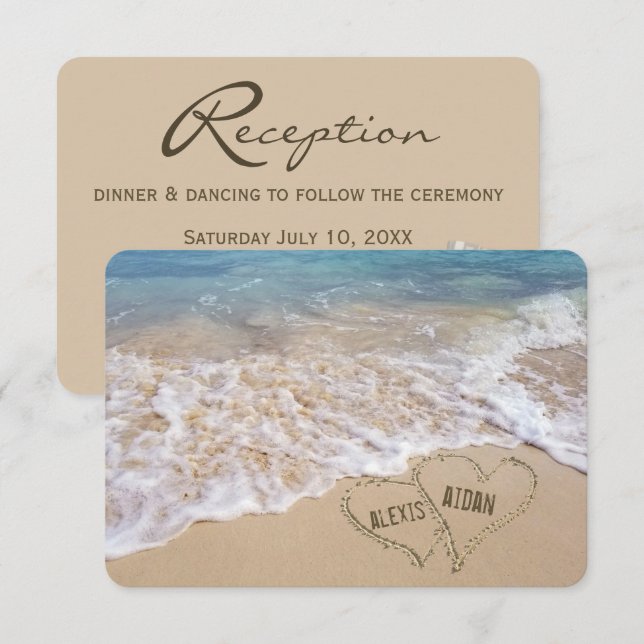 Invitación Invitan a los corazones de la playa de la recepció (Anverso / Reverso)