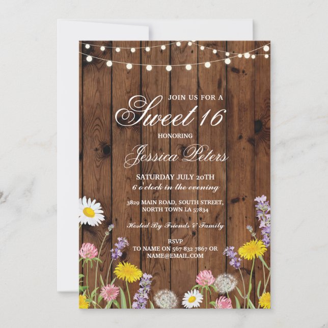 Invitación Invitan a los dulces rústicos 16 Fiestas Flores Si (Anverso)