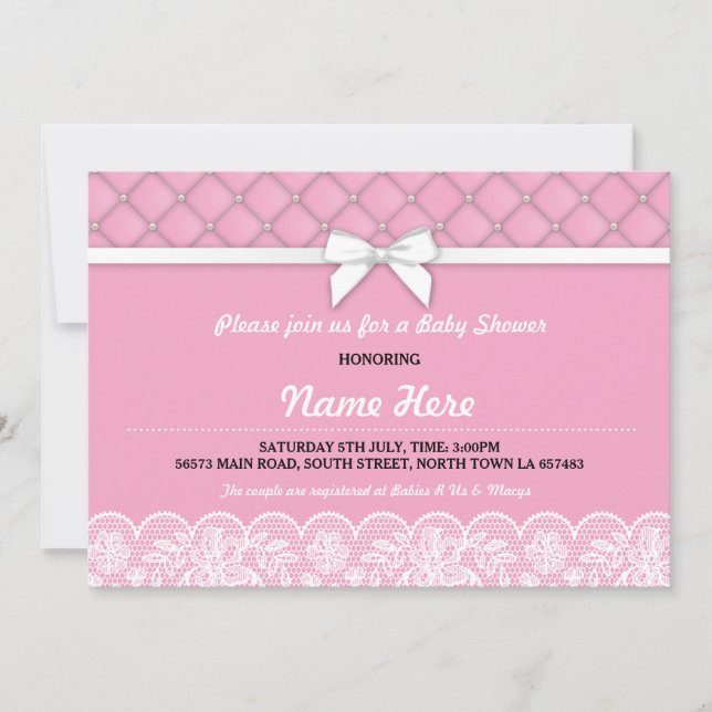 Invitación Invitan a los gemelos rosados de Baby Shower Bow L (Anverso)
