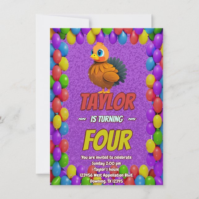 Invitación Invitan a los niños a un cumpleaños único personal (Anverso)