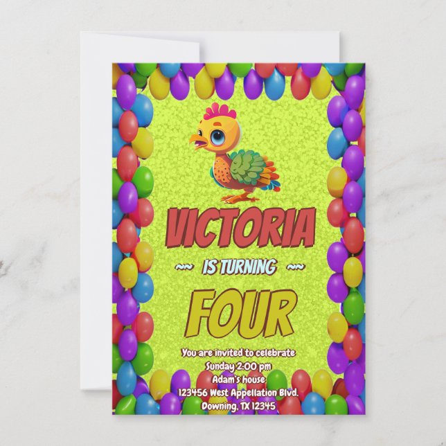 Invitación Invitan a los niños a un cumpleaños único personal (Anverso)