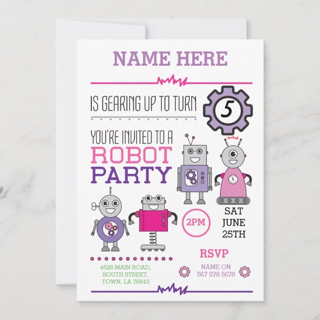 Invitación Invitan a los Robots de los Perros Rosados del par (Anverso)