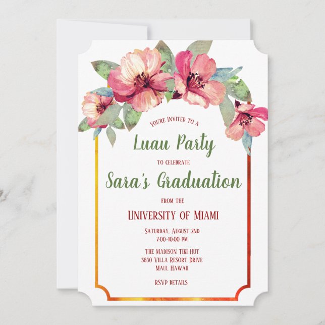 Invitación Invitan a partido de graduación de Hibiscus Luau (Anverso)