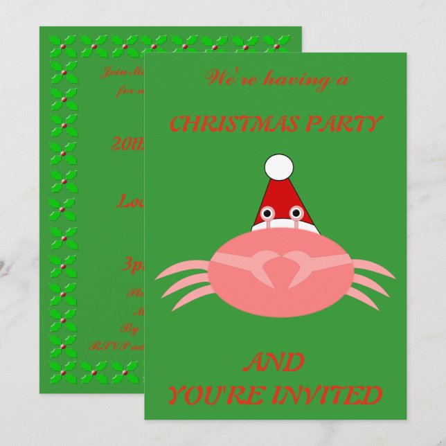 Invitación Invitan a Personalizado de cangrejo navidad (Anverso / Reverso)