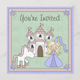 Invitación Invitan a princesa rubia y cumpleaños de unicornio