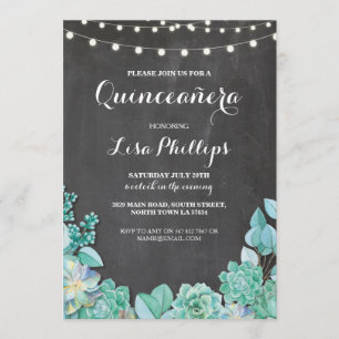 Invitación Invitan a Quinceanera Birthday Party Chalk Succule