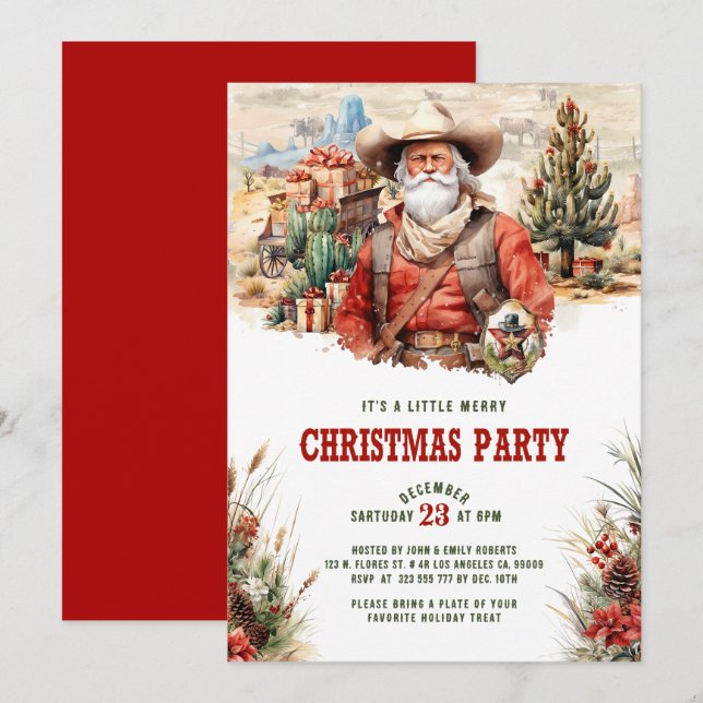 Invitación Invitan a salvajes Navidades del West Santa Cowboy (Anverso / Reverso)