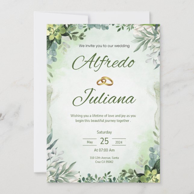 Invitación Invitan a un Boda floral francés verde y sabio (Anverso)