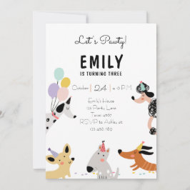 Invitación Invitan a un Chica moderno de Puppy Pawty Birthday