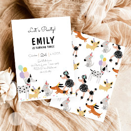 Invitación Invitan a un Chica moderno de Puppy Pawty Birthday