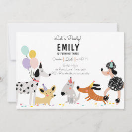Invitación Invitan a un Chica moderno de Puppy Pawty Birthday