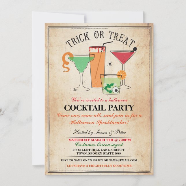 Invitación Invitan a un Fiesta  de cócteles Fiesta Halloween (Anverso)