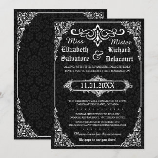 Invitación Invitan a una boda damástica gótica negra en Victo