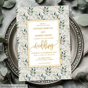 Invitación Invitan a una boda de fioliage de oro verde profun