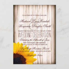 Invitación Invitan a una boda de madera de girasol rústico