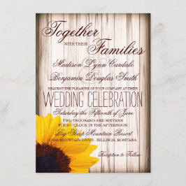 Invitación Invitan a una boda de madera de girasol rústico