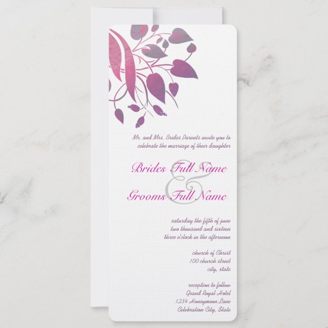 Invitación Invitan a una boda de Swirl Leaf de Plum Berry Gra (Anverso)