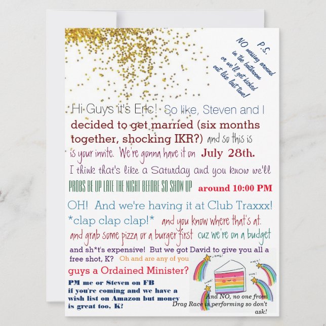 Invitación Invitan a una boda gay en un club de desorden (Anverso)
