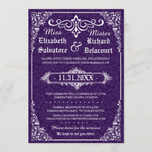 Invitación Invitan a una boda gótica violeta en Damask
