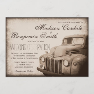 Invitación Invitan a una boda rústica por un viejo camión