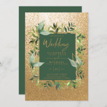 Invitan a una moderna boda verde de oro en esmeral