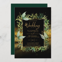 Invitan a una moderna boda verde de oro en esmeral