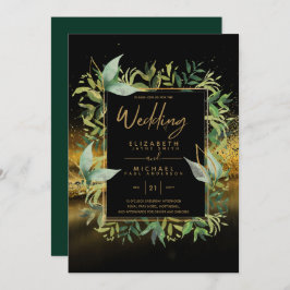 Invitación Invitan a una moderna boda verde de oro en esmeral
