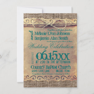 Invitación Invitan a Verde azulado Boda de papel de cosecha r