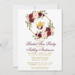 Invitación Invitan a WB a Fiesta de té de novia floral borgoñ