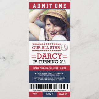 Invitación Invitan el cumpleaños del béisbol rojo y azul