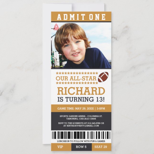 Invitación Invitan el cumpleaños del partido de fútbol amaril (Anverso)