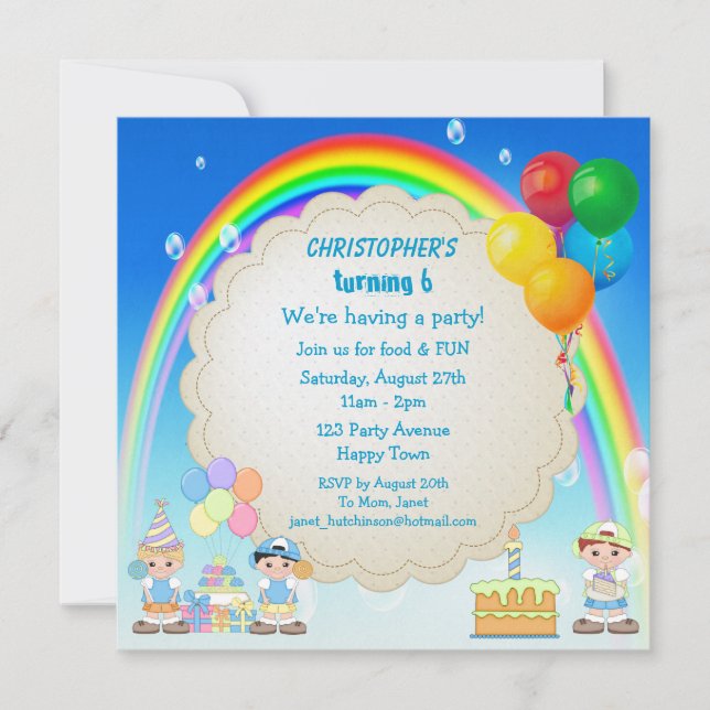 Invitación Invitan fiesta de cumpleaños del arcoiris y el pas (Anverso)