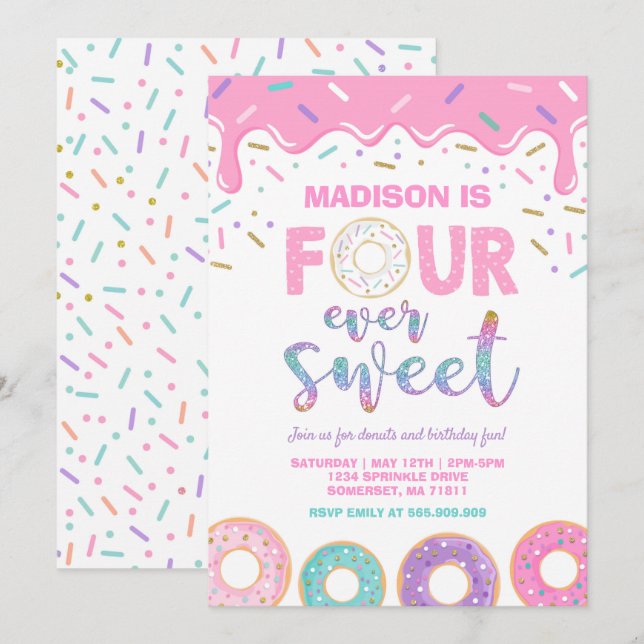Invitación Invitar a Donut a los 4 cumpleaños (Anverso / Reverso)
